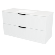Timberline Elenora 48" White Satin Wall Mount Vanity with Arctic White SilkSurface Top and Black Hardware