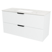Timberline Elenora 48" White Satin Wall Mount Vanity with Carrara SilkSurface Top and Black Hardware
