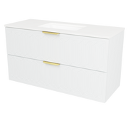 Timberline Elenora 48" White Satin Wall Mount Vanity with Arctic White SilkSurface Top and Gold Hardware