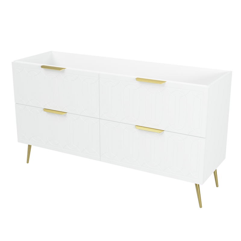 Timberline Elenora 60" White Satin Free Standing Vanity Cabinet Only with Gold Hardware