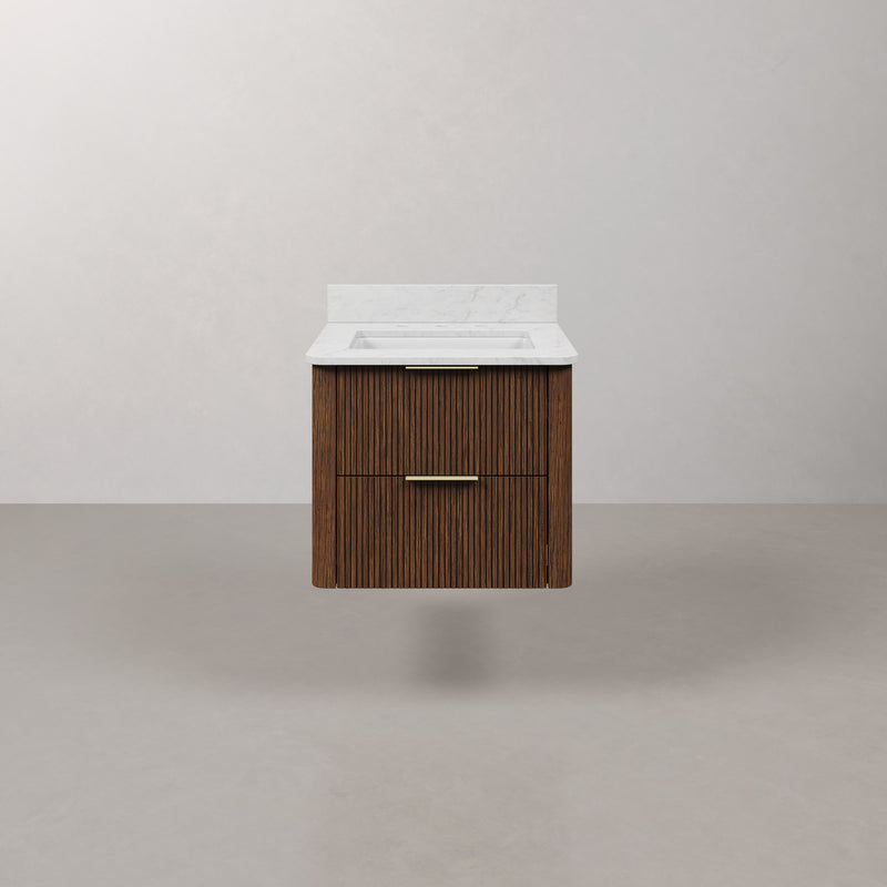 EU24EM00TO - Eureka 24 In. Single Rectangle Sink Floating Bathroom Vanity with Engineered Marble Top in Truffle Oak
