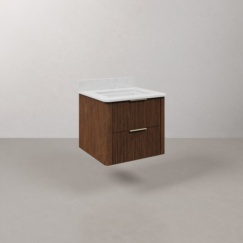 EU24EM00TO - Eureka 24 In. Single Rectangle Sink Floating Bathroom Vanity with Engineered Marble Top in Truffle Oak