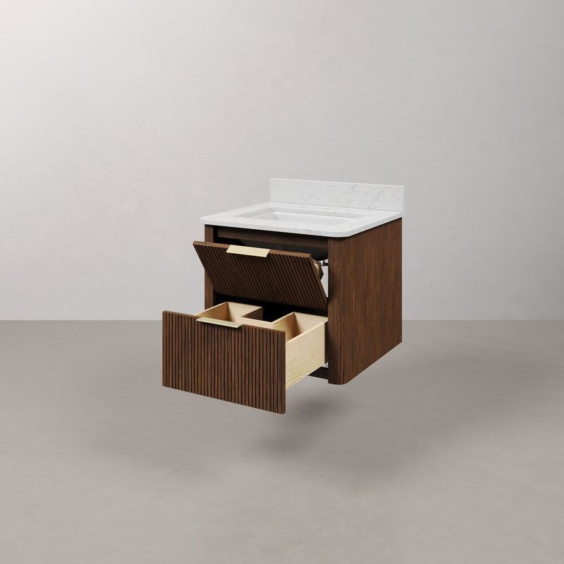 EU24EM00TO - Eureka 24 In. Single Rectangle Sink Floating Bathroom Vanity with Engineered Marble Top in Truffle Oak