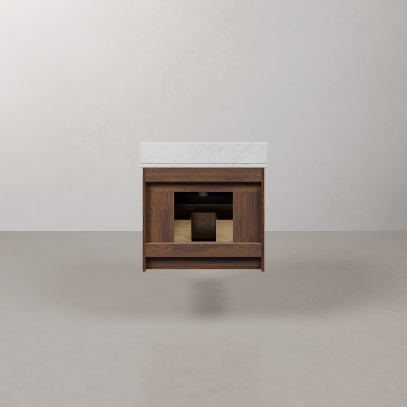 EU24EM00TO - Eureka 24 In. Single Rectangle Sink Floating Bathroom Vanity with Engineered Marble Top in Truffle Oak