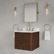 EU24EM00TO - Eureka 24 In. Single Rectangle Sink Floating Bathroom Vanity with Engineered Marble Top in Truffle Oak