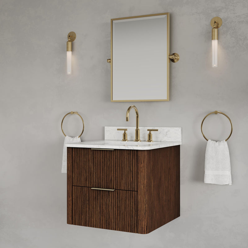 EU24EM00TO - Eureka 24 In. Single Rectangle Sink Floating Bathroom Vanity with Engineered Marble Top in Truffle Oak