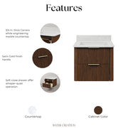 EU24EM00TO - Eureka 24 In. Single Rectangle Sink Floating Bathroom Vanity with Engineered Marble Top in Truffle Oak