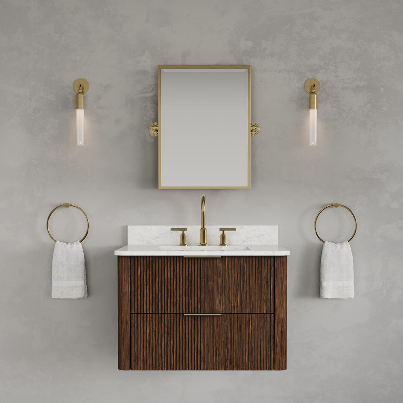 EU30EM00TO - Eureka 30 In. Single Rectangle Sink Floating Bathroom Vanity with Engineered Marble Top in Truffle Oak