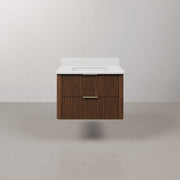 EU30EM00TO - Eureka 30 In. Single Rectangle Sink Floating Bathroom Vanity with Engineered Marble Top in Truffle Oak
