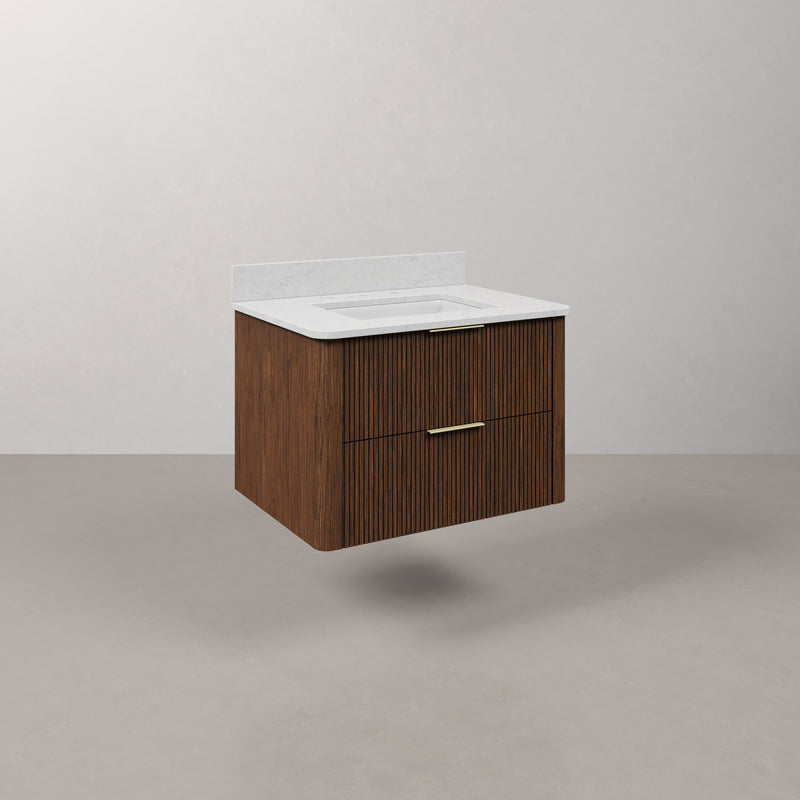 EU30EM00TO - Eureka 30 In. Single Rectangle Sink Floating Bathroom Vanity with Engineered Marble Top in Truffle Oak
