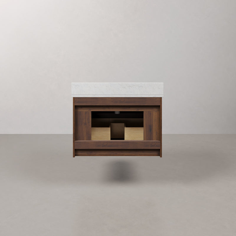 EU30EM00TO - Eureka 30 In. Single Rectangle Sink Floating Bathroom Vanity with Engineered Marble Top in Truffle Oak