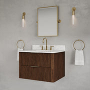 EU30EM00TO - Eureka 30 In. Single Rectangle Sink Floating Bathroom Vanity with Engineered Marble Top in Truffle Oak