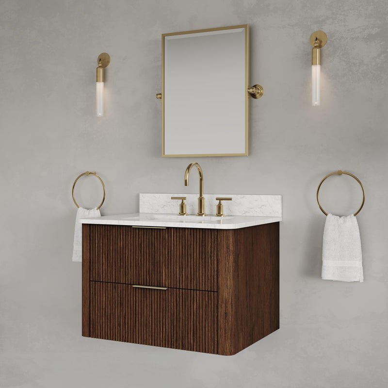 EU30EM00TO - Eureka 30 In. Single Rectangle Sink Floating Bathroom Vanity with Engineered Marble Top in Truffle Oak