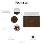 EU30EM00TO - Eureka 30 In. Single Rectangle Sink Floating Bathroom Vanity with Engineered Marble Top in Truffle Oak