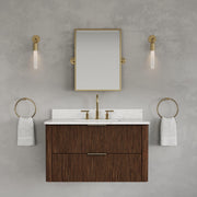EU36EM00TO - Eureka 36 In. Single Rectangle Sink Floating Bathroom Vanity with Engineered Marble Top in Truffle Oak