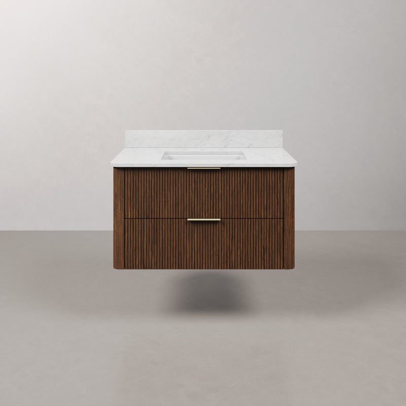 EU36EM00TO - Eureka 36 In. Single Rectangle Sink Floating Bathroom Vanity with Engineered Marble Top in Truffle Oak
