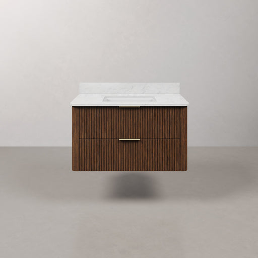 EU36EM00TO - Eureka 36 In. Single Rectangle Sink Floating Bathroom Vanity with Engineered Marble Top in Truffle Oak