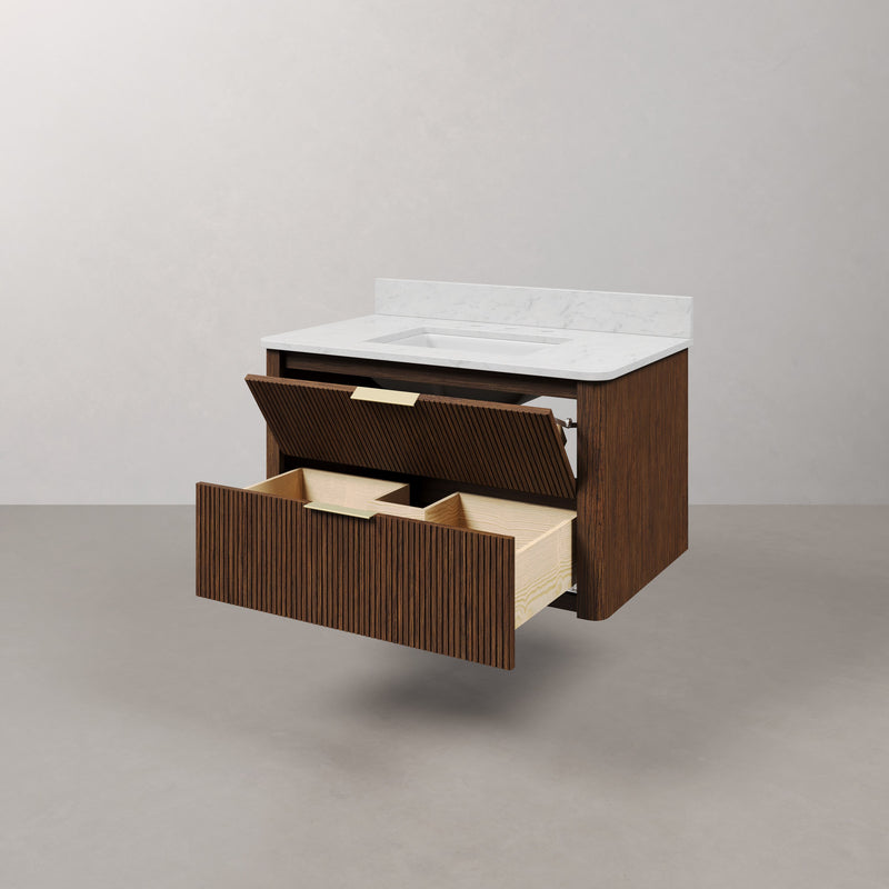 EU36EM00TO - Eureka 36 In. Single Rectangle Sink Floating Bathroom Vanity with Engineered Marble Top in Truffle Oak
