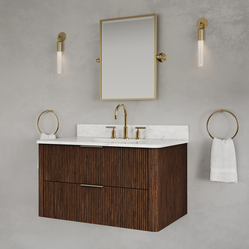EU36EM00TO - Eureka 36 In. Single Rectangle Sink Floating Bathroom Vanity with Engineered Marble Top in Truffle Oak