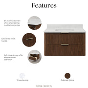 EU36EM00TO - Eureka 36 In. Single Rectangle Sink Floating Bathroom Vanity with Engineered Marble Top in Truffle Oak
