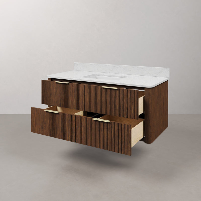 EU48EM00TO - Eureka 48 In. Single Rectangle Sink Floating Bathroom Vanity with Engineered Marble Top in Truffle Oak