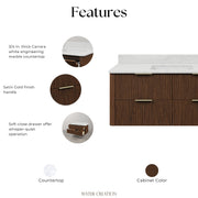 EU48EM00TO - Eureka 48 In. Single Rectangle Sink Floating Bathroom Vanity with Engineered Marble Top in Truffle Oak