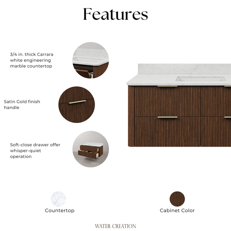 EU48EM00TO - Eureka 48 In. Single Rectangle Sink Floating Bathroom Vanity with Engineered Marble Top in Truffle Oak