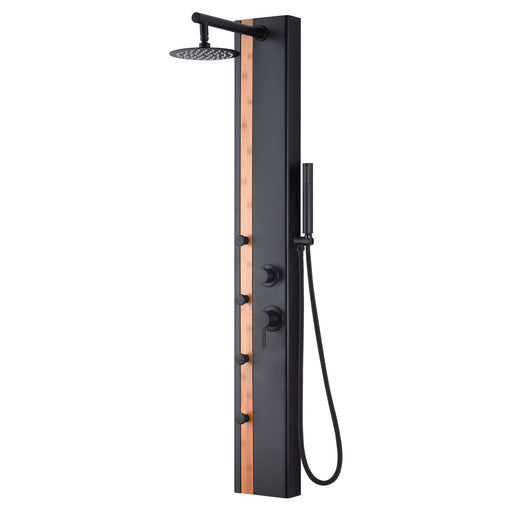 PULSE ShowerSpas 1060MB-BA-1.8GPM Eclipse 8-in Rain Showerhead ShowerSpa with 4-Body Jets and Handshower in Bamboo and Matte Black, 1.8 GPM
