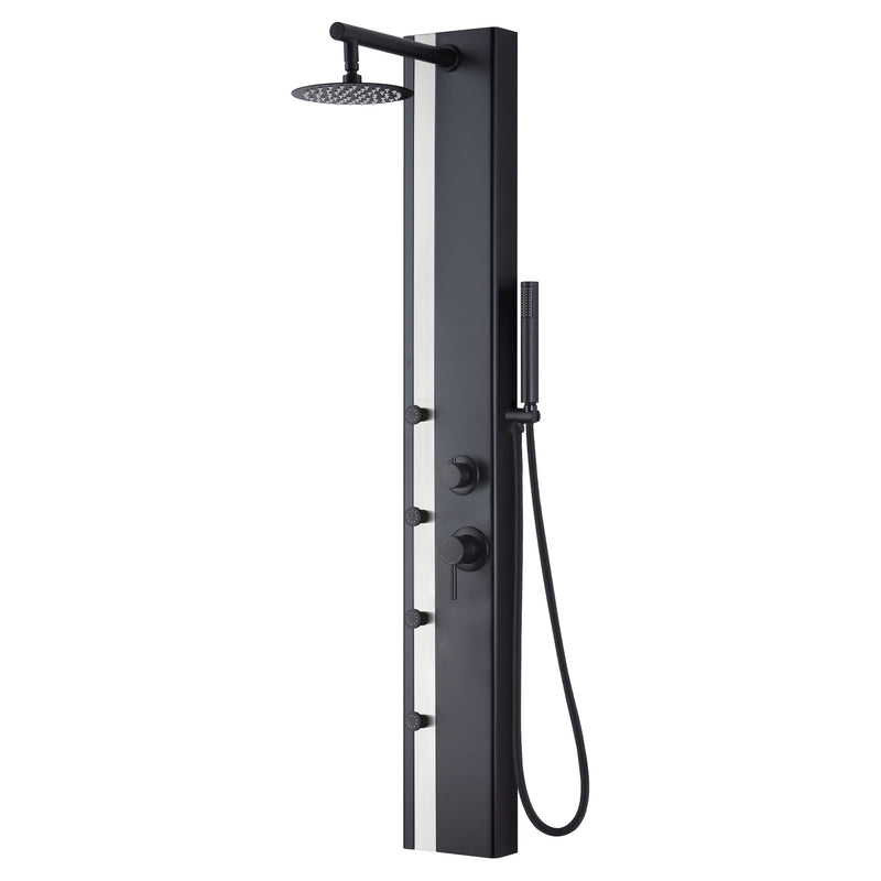 PULSE ShowerSpas 1060MB-SSB-1.8GPM Eclipse 8-in Rain Showerhead ShowerSpa with 4-Body Jets and Handshower in Brushed Stainless Steel and Matte Black, 1.8 GPM