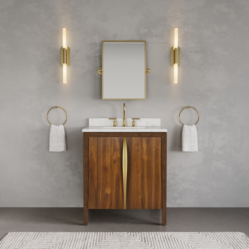 FE30CW06NJ - Ferrero 30 In. Single Sink Pre-Assembled Mid-Century Style Bathroom Vanity With 1" Carrara White Marble Top
