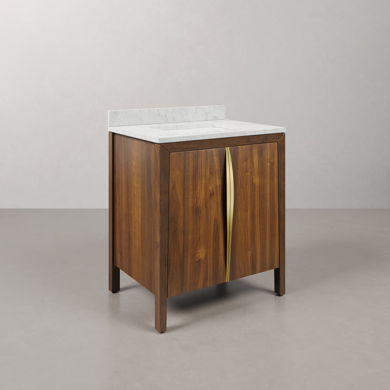 FE30CW06NJ - Ferrero 30 In. Single Sink Pre-Assembled Mid-Century Style Bathroom Vanity With 1" Carrara White Marble Top