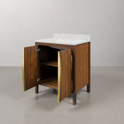 FE30CW06NJ - Ferrero 30 In. Single Sink Pre-Assembled Mid-Century Style Bathroom Vanity With 1" Carrara White Marble Top