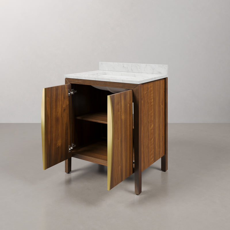 FE30CW06NJ - Ferrero 30 In. Single Sink Pre-Assembled Mid-Century Style Bathroom Vanity With 1" Carrara White Marble Top