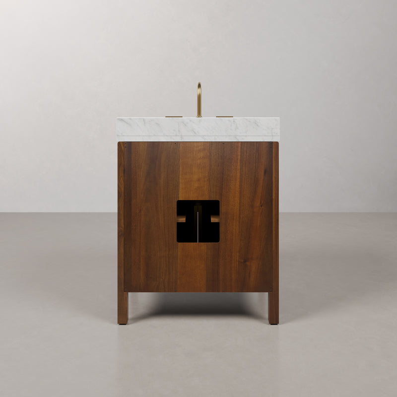 FE30CW06NJ - Ferrero 30 In. Single Sink Pre-Assembled Mid-Century Style Bathroom Vanity With 1" Carrara White Marble Top