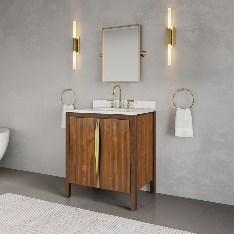 FE30CW06NJ - Ferrero 30 In. Single Sink Pre-Assembled Mid-Century Style Bathroom Vanity With 1" Carrara White Marble Top