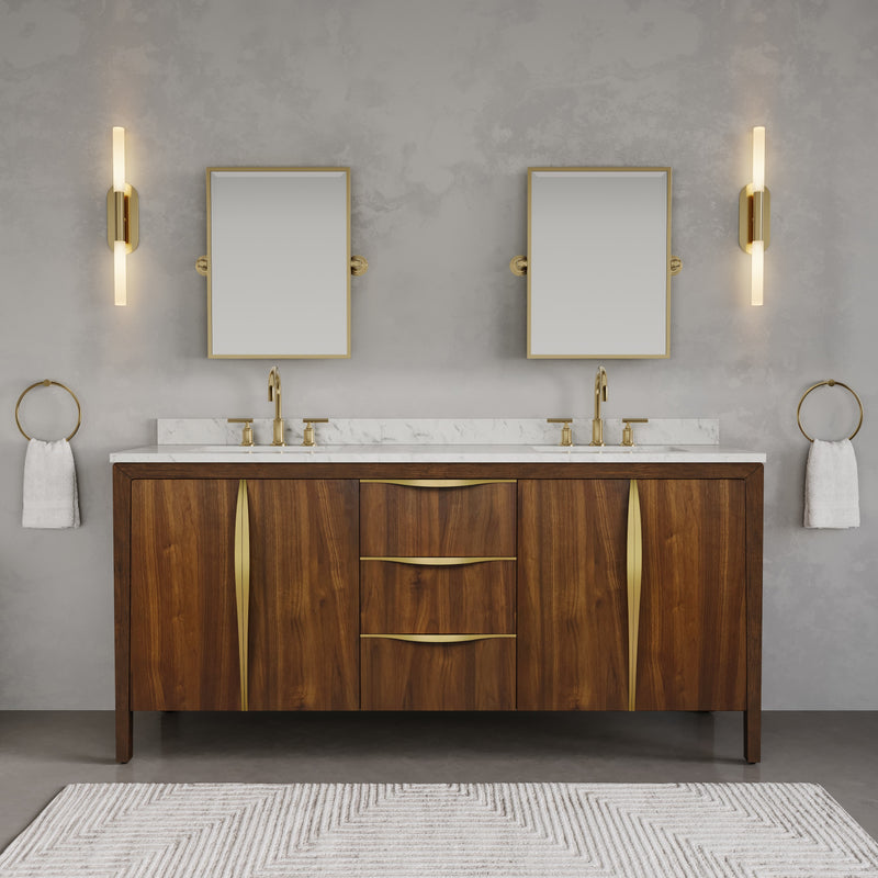 FE72CW06NJ - Ferrero 72 In. Single Sink Pre-Assembled Mid-Century Style Bathroom Vanity With 1" Carrara White Marble Top