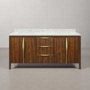 FE72CW06NJ - Ferrero 72 In. Single Sink Pre-Assembled Mid-Century Style Bathroom Vanity With 1" Carrara White Marble Top