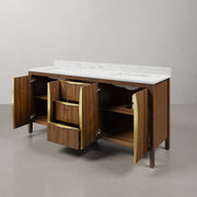 FE72CW06NJ - Ferrero 72 In. Single Sink Pre-Assembled Mid-Century Style Bathroom Vanity With 1" Carrara White Marble Top