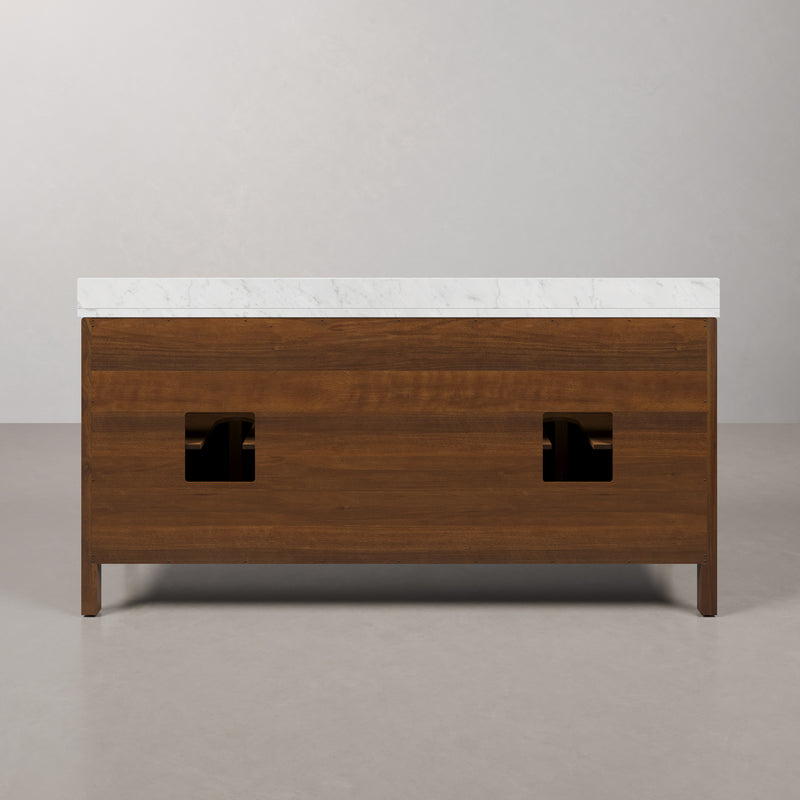FE72CW06NJ - Ferrero 72 In. Single Sink Pre-Assembled Mid-Century Style Bathroom Vanity With 1" Carrara White Marble Top