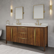 FE72CW06NJ - Ferrero 72 In. Single Sink Pre-Assembled Mid-Century Style Bathroom Vanity With 1" Carrara White Marble Top