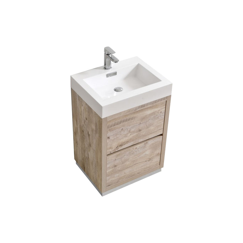 Kube Bath FMB24-NW Bliss 24" Nature Wood Free Standing Single Sink Bathroom Vanity with Reinforced Acrylic Composite Top