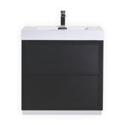 Kube Bath FMB30-BK Bliss 30" Black Free Standing Single Sink Bathroom Vanity with Reinforced Acrylic Composite Top