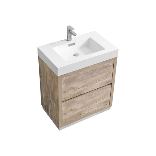 Kube Bath FMB30-NW Bliss 30" Nature Wood Free Standing Single Sink Bathroom Vanity with Reinforced Acrylic Composite Top