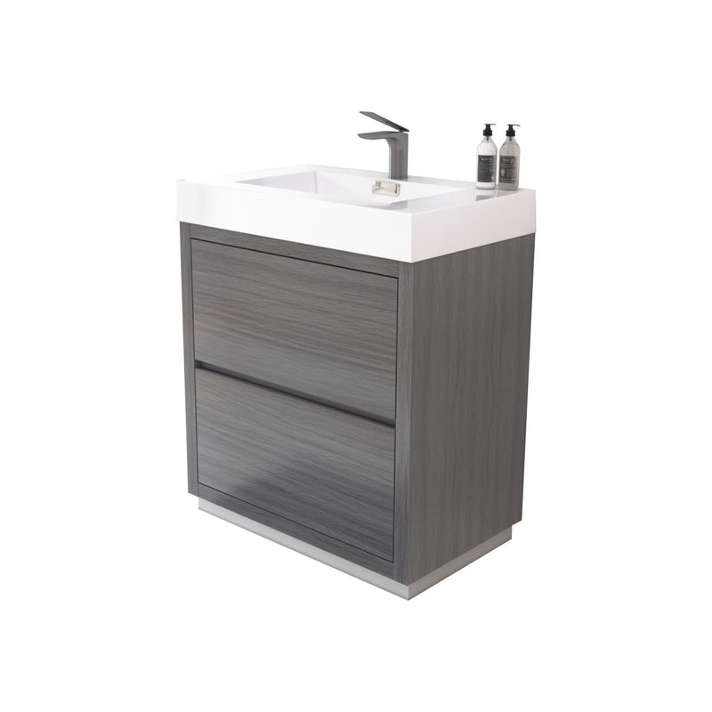 Kube Bath FMB30-VAG Bliss 30" Vulcan Ash Grey Free Standing Single Sink Bathroom Vanity with Reinforced Acrylic Composite Top