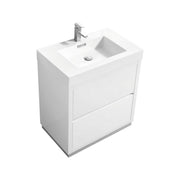 Kube Bath FMB30-GW Bliss 30" High Gloss White Free Standing Single Sink Bathroom Vanity with Reinforced Acrylic Composite Top