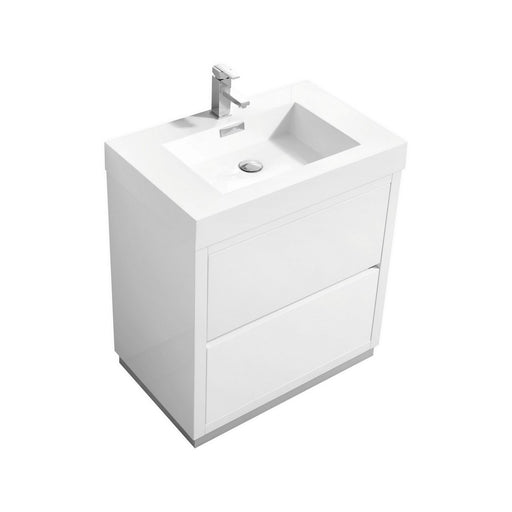 Kube Bath FMB30-GW Bliss 30" High Gloss White Free Standing Single Sink Bathroom Vanity with Reinforced Acrylic Composite Top