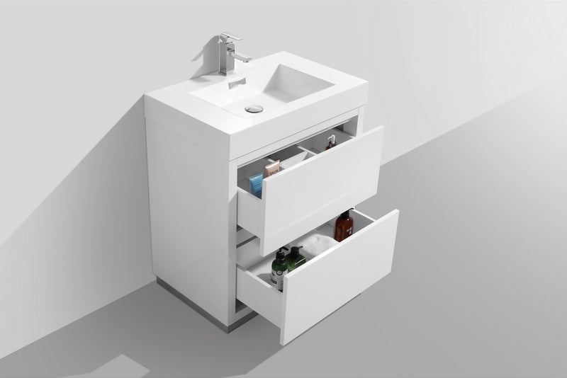 Kube Bath FMB30-GW Bliss 30" High Gloss White Free Standing Single Sink Bathroom Vanity with Reinforced Acrylic Composite Top - view 5