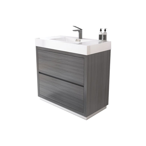Kube Bath FMB36-VAG Bliss 36" Vulcan Ash Grey Free Standing Single Sink Bathroom Vanity with Reinforced Acrylic Composite Top