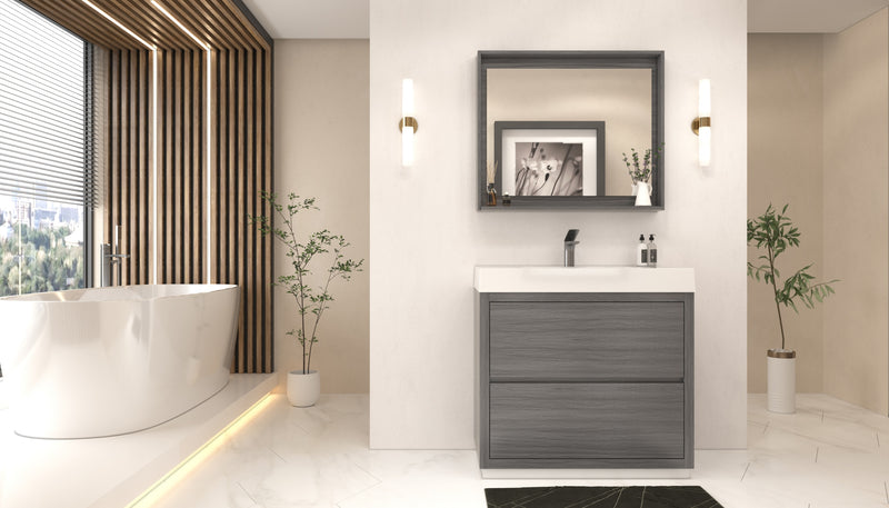 Kube Bath FMB36-VAG Bliss 36" Vulcan Ash Grey Free Standing Single Sink Bathroom Vanity with Reinforced Acrylic Composite Top - view 5