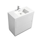 Kube Bath FMB36-GW Bliss 36" High Gloss White Free Standing Single Sink Bathroom Vanity with Reinforced Acrylic Composite Top